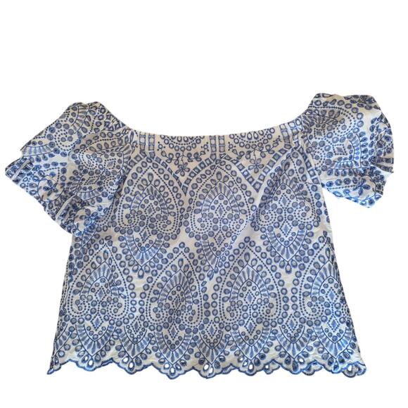 Lilly Pulitzer Tops - Lilly Pulitzer Lesley Bluefin Moroccan Off Shoulder Blouse Shirt L - 006094